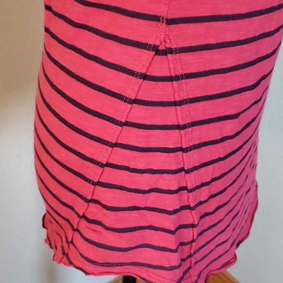 Free People Hard Candy Shirt Medium Red Striped Crochet Cuff Scoop Neck Top - Picture 9 of 9